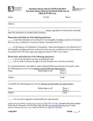 New Jersey Psychiatric Advance Directive