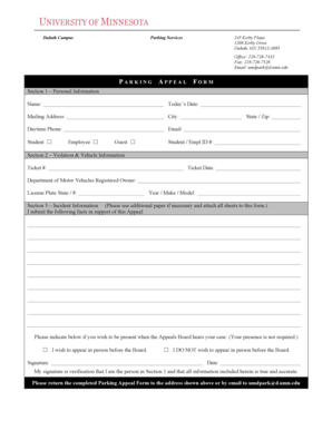 University of Minnesota Parking Appeal Form