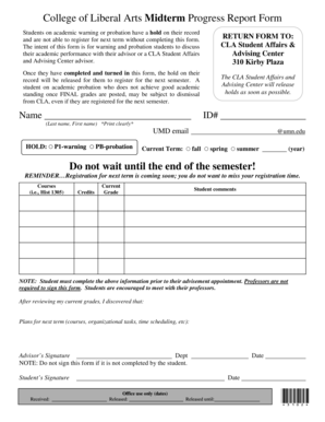 College of Liberal Arts Midterm Progress Report Form