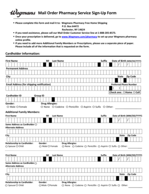 Wegmans Pharmacy Mail Order Service Sign-Up Form