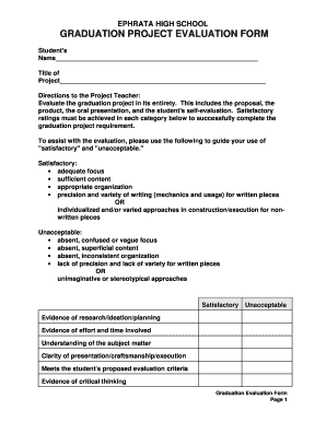 fillable online www2 easdpa ephrata high school graduation project high school teacher evaluation form