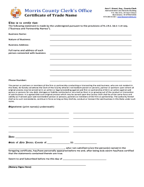New Jersey Certificate of Trade Name