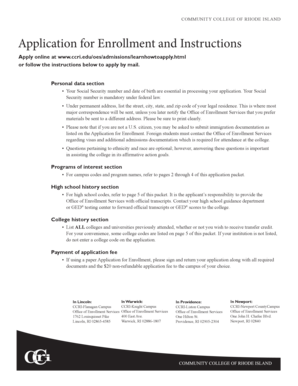 Community College of Rhode Island Application for Enrollment