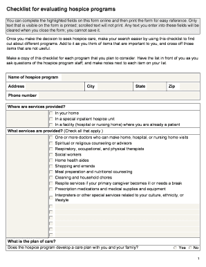 Hospice Program Evaluation Checklist