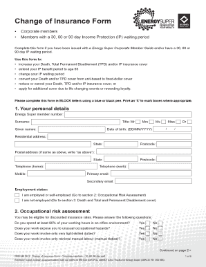 Change of Insurance Form - Corporate Members
