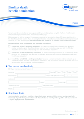 Binding Death Benefit Nomination Form