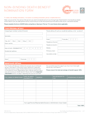 Non-Binding Death Benefit Nomination Form