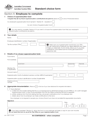 Australian Standard Choice Form for Superannuation