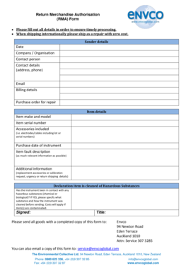 Return Merchandise Authorization Form