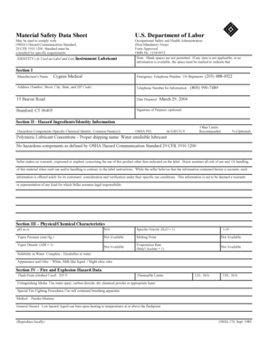 Material Safety Data Sheet for Instrument Lubricant