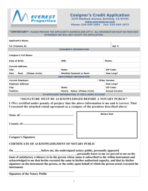 Cosigner's Credit Application and Rental Agreement Guarantee