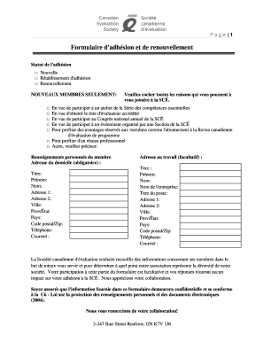 Formulaire d'adhésion et de renouvellement