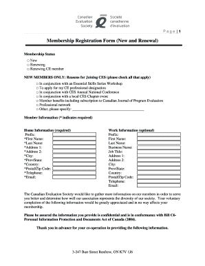 Canadian Evaluation Society Membership Registration Form