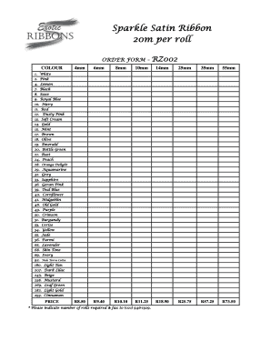 Sparkle Satin Ribbon Order Form