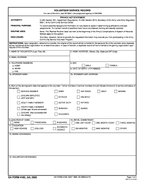 Volunteer Service Record Form