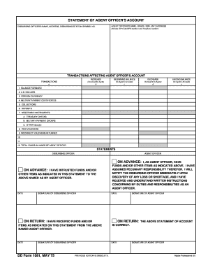 DD Form 1081 Statement of Agent Officer's Account