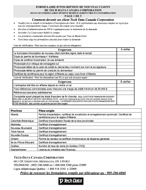 Formulaire d’inscription de nouveau client de Tech Data Canada Corporation