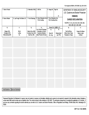 CBP Form 1302 Cargo Declaration