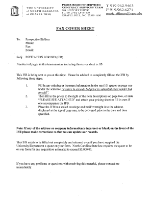 Examples of fax cover sheets - PROCUREMENTSER CES CONTRACTSER CESTEAM TilE UNIVERSITY NORTH CAROI