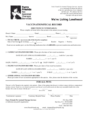 Pet Therapy Vaccination Form