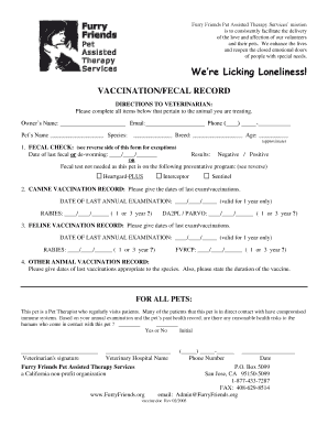 Pet Vaccination Record Form