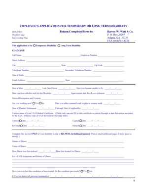 Employee Application for Temporary or Long Term Disability
