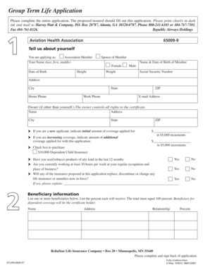 Group Term Life Application