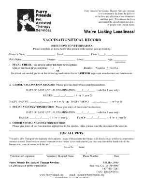 Pet Therapy Vaccination Form