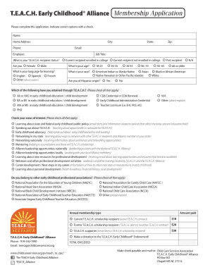 T.E.A.C.H. Early Childhood Alliance Membership Application