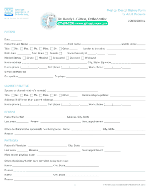 Medical Dental History Form for Adult Patients