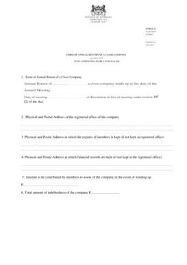 Botswana Form 31 Annual Return of a Close Company