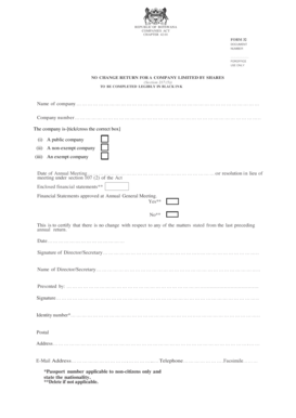 Botswana No Change Return for Company Limited by Shares