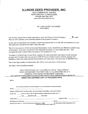 Illinois Certified Copy of Deed Order Form