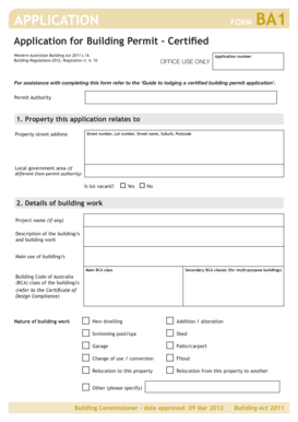 Western Australian Building Permit Application Form BA1