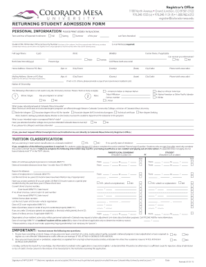 Returning Student Admission Form