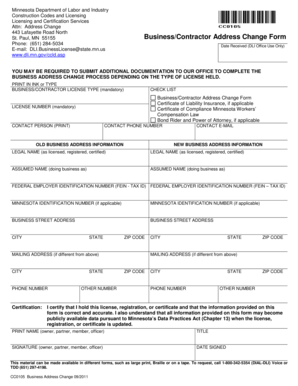 Minnesota Business Contractor Address Change Form