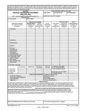 RUS Form 481 Financial Requirement Statement
