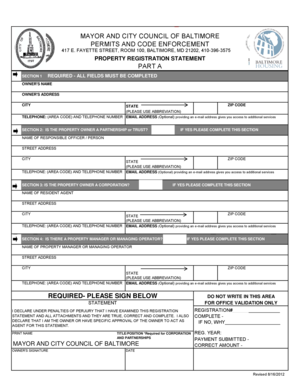 Baltimore Property Registration Statement
