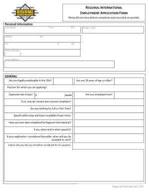 Regional International Employment Application Form