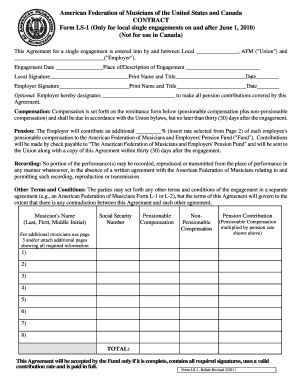 AFM Form LS-1 Single Engagement Contract