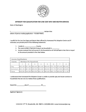 Affidavit for Low Cost Spay and Neuter Services