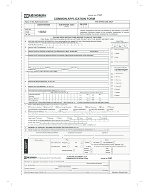 LIC Nomura Mutual Fund Application Form
