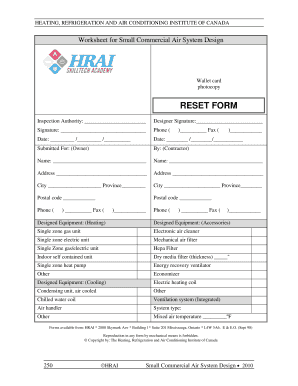 Small Commercial Air System Design Worksheet