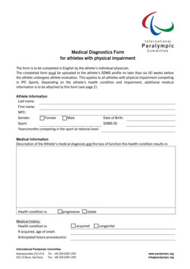 Medical Diagnostics Form for Athletes with Physical Impairment