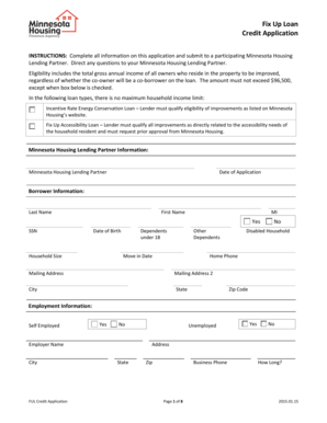 Minnesota Housing Fix Up Loan Application