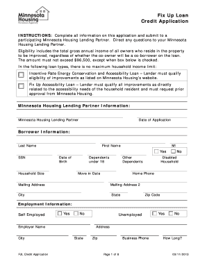 Minnesota Housing Fix Up Loan Application