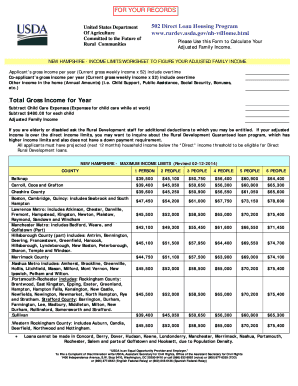 USDA Direct Loan Housing Program Income Limits Worksheet