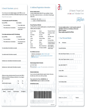 JB Maestro Prepaid Card Activation Form