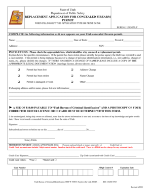 Utah Concealed Firearm Permit Replacement Application
