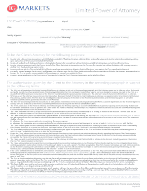 Limited Power of Attorney for IG Markets Account